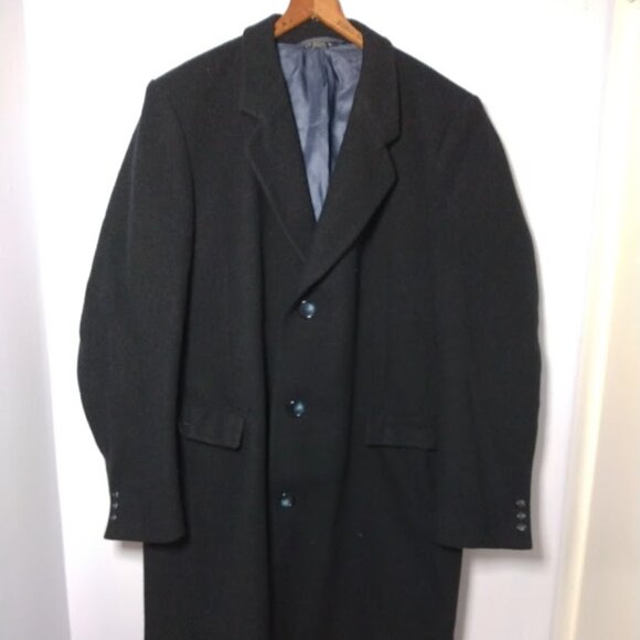 Men's Big & Tall 100% Wool Overcoat Black 2XLT/52L Czechoslovakian Heavyweight - Picture 1 of 16
